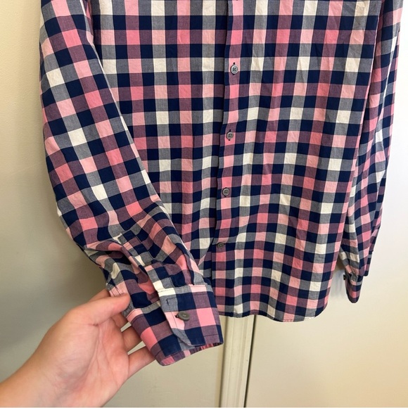 Express Men's Pink and Navy Plaid Button Down Shirt Size Large (16-16 1/2) - Picture 3 of 7